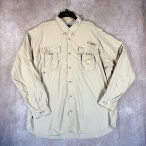 Columbia Fishing Shirt Mens XL Tan PFG Bahama II Long Sleeve Vented Utility